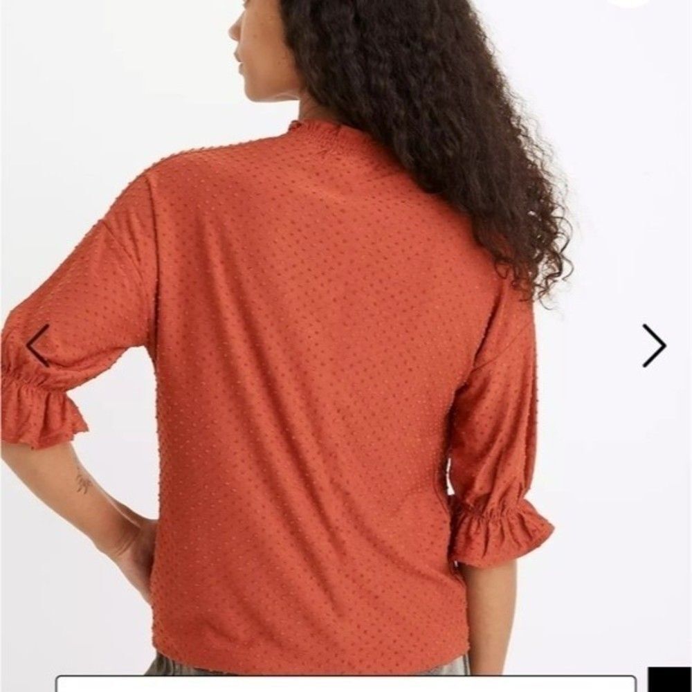 Madewell Texture & Thread Rust Clipdot Ruffle Top - Picture 3 of 8
